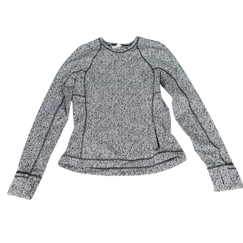LULULEMON Runderful Long Sleeve Scatter Herringbone Black White Base Layer Sz 6